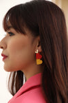Dual Coloured Leather Heart Stud Drop Earrings